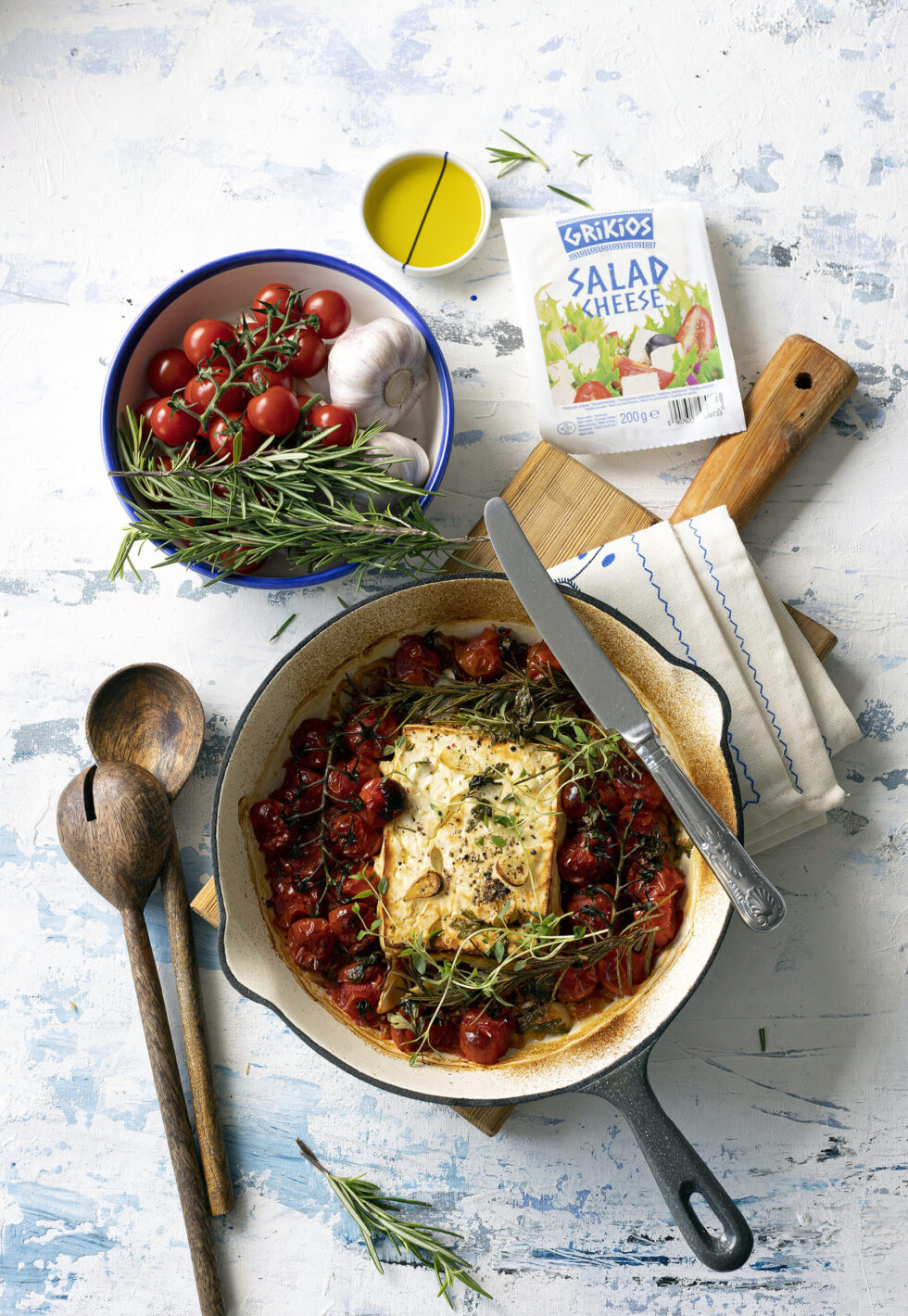 Roasted feta with tomatoes and garlic