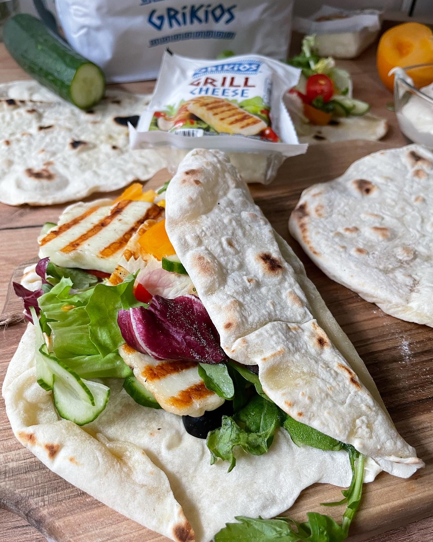 Home-made tortilla with grilled cheese and vegetables